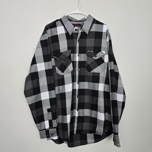 Dixxon Mens Flannel Black White Shirt Size XL Finish Line Biker Core Motorcycle